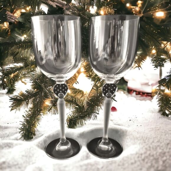 Mikasa MOONLIGHT FROST Wine Glass Goblet Crystal Long Frosted Stem 9.75" Bubbles - Picture 15 of 16